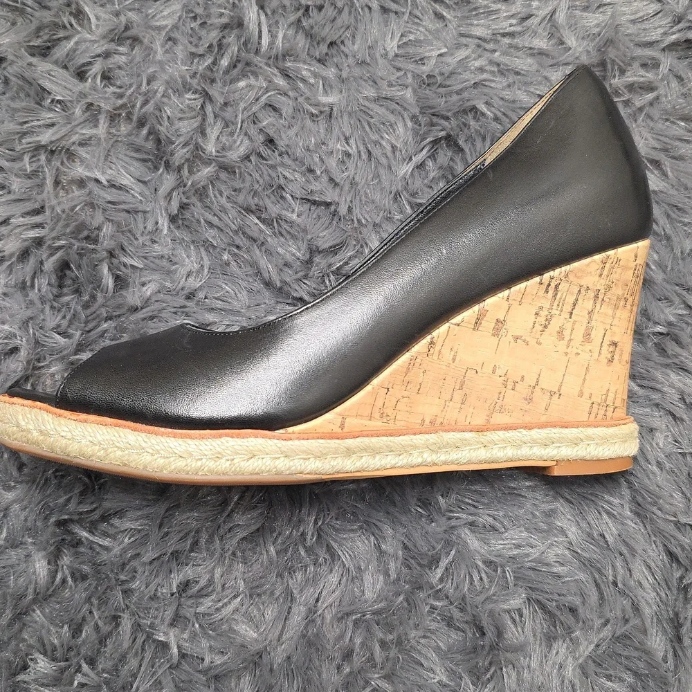 Cole Haan Black Peep-Toe Cork Wedge Espadrille. Size 6.5. EUC - Picture 2 of 8